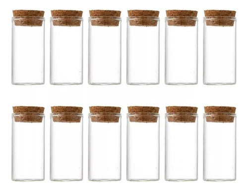 12 Tubos De Vidrio Transparente De 35 Ml Con Tapón De Corcho Default Title