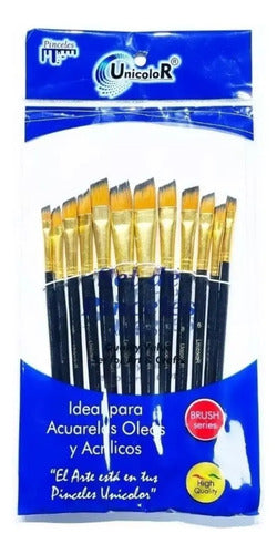 Kit De Pinceles Angulares Unicolor De Cerdas Sintéticas X12 Unidades