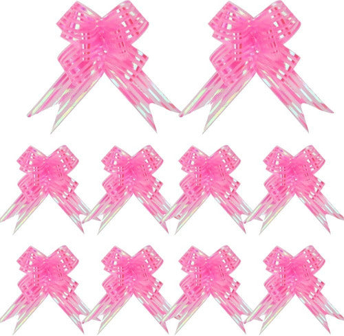 Moños De Regalo Mediano Organza Irizado Navidad 20 Und rosado
