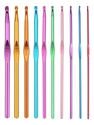 Kit De Agujas Crochet Tejer Aluminio 2.0mm A 6.5mm X 10 Unid