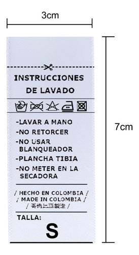 Marquillas Instrucciones De Lavado En Satín. 3x7cm. 100 Unid
