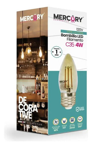Bombillo Vintage Vela Edison 4w Filamento Led X5 Und 120v Cálido