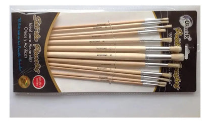 Kit De Pinceles Cerda Redondos Unicolor X12 Unidades