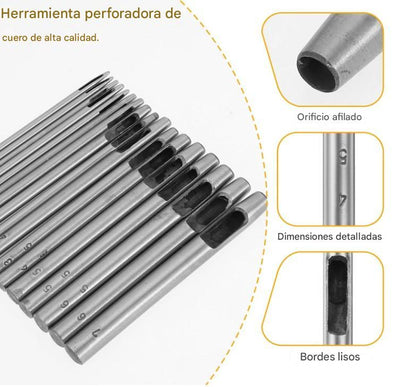 Perforadores sacabocados para cuero x 17 unidades