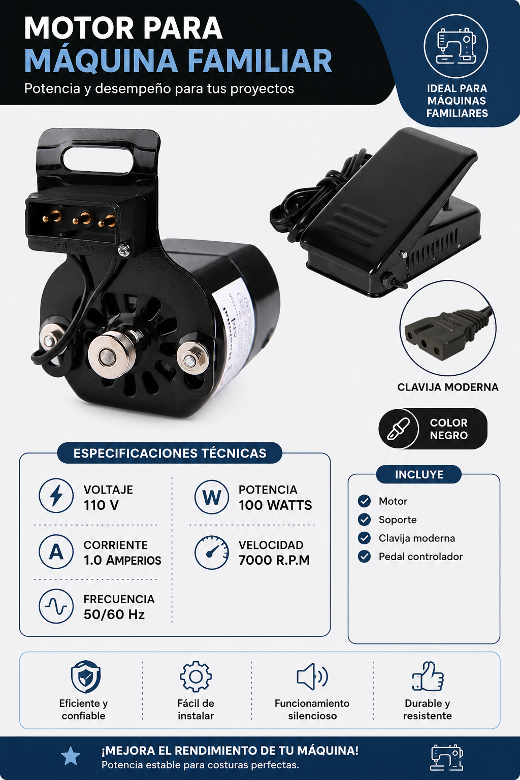 Motor Maquina Familiar + Pedal + Correa + Escobilla