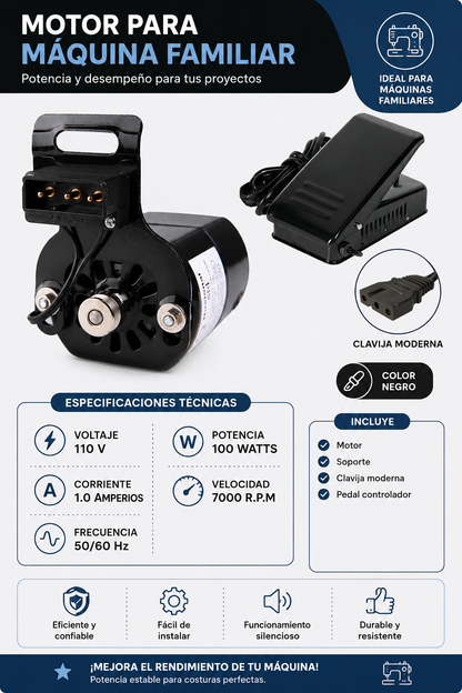 Motor Maquina Familiar + Pedal + Correa + Escobilla