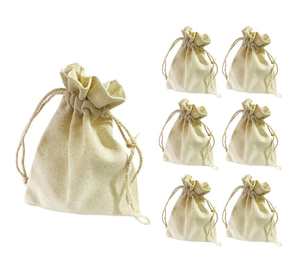 100 Bolsas De Tela Lino Lienzo Mini Cordon Ajustable 9cmx7cm