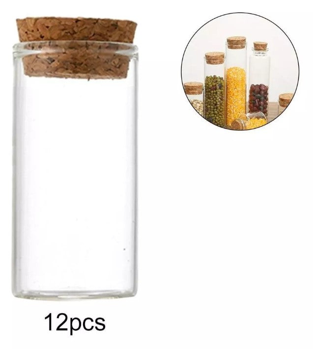 Recipiente De Vidrio Transparente De 35 ML Con Tapón De Corcho x 12 Unidad