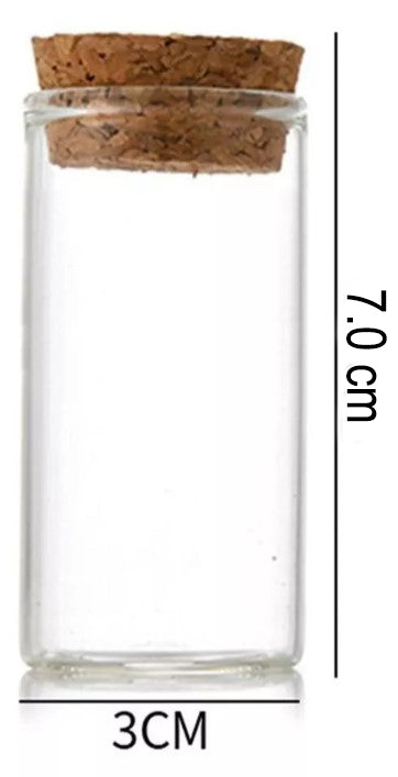 Recipiente De Vidrio Transparente De 35 ML Con Tapón De Corcho x 12 Unidad