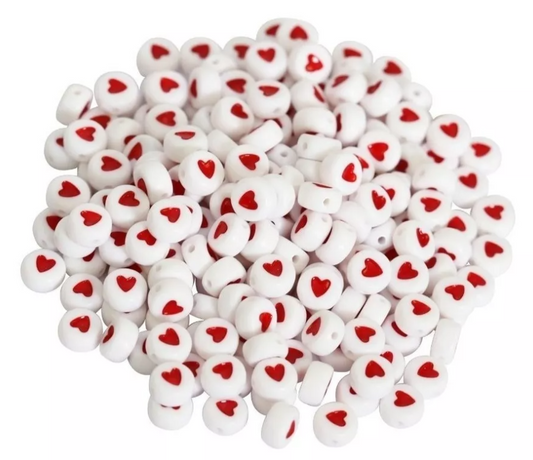 Letras De Acrílico Cuentas Para Bisutería Pulseras Collares x 1Libra Blanco Corazon rojo
